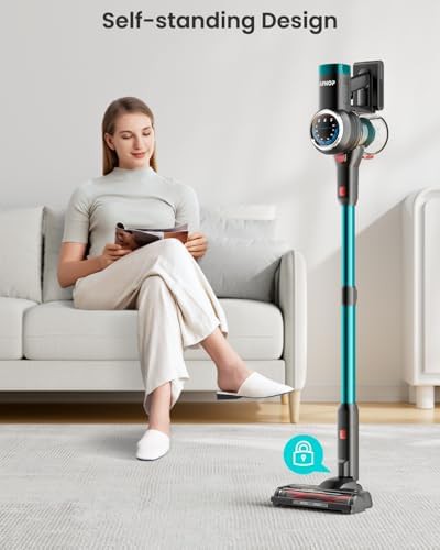 Cyan self standing cordless vacuum with HEPA filter — photo 4