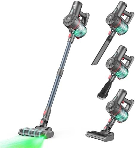 Self standing cordless stick vacuum with LED