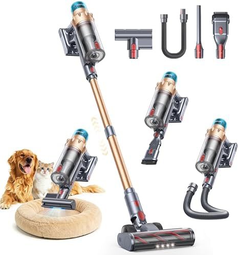 Cordless stick vacuum with motorized bed brush