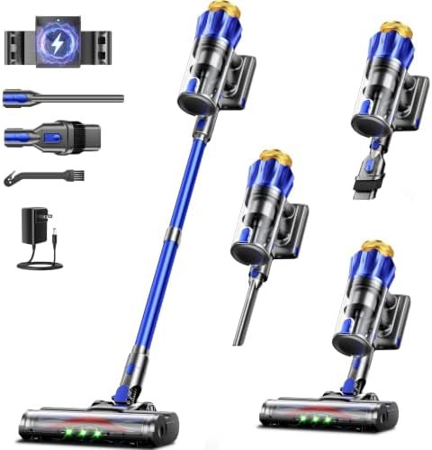 Touchscreen cordless vacuum with large dust cup